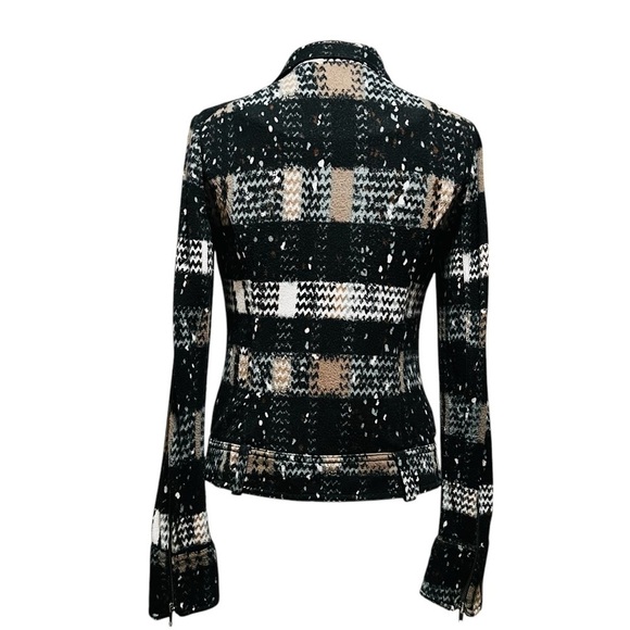 FREE PEOPLE WOMEN’S MOTTO JACKET SIZE 6 BLACK WITH TAN & GREEN - Picture 4 of 10